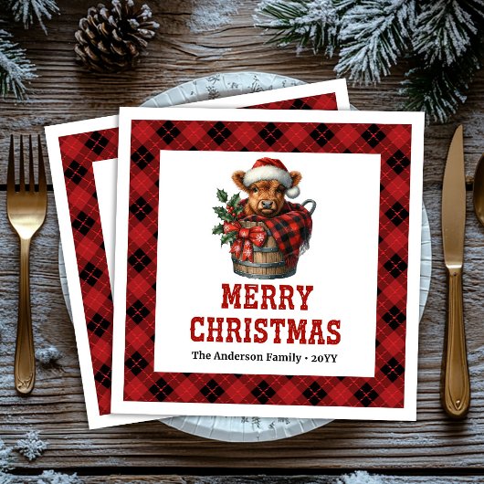 Whimsical highland cow buffalo holiday napkins