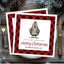 Whimsical holiday chickens napkins name editable スタンダードカクテルナプキン