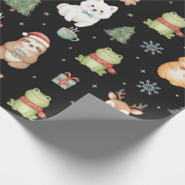 Whimsical Holiday Critters Festive Gift Wrap ラッピングペーパー