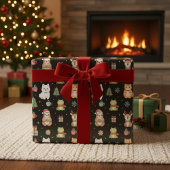 Whimsical Holiday Critters Festive Gift Wrap ラッピングペーパー