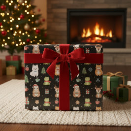 Whimsical Holiday Critters Festive Gift Wrap ラッピングペーパー