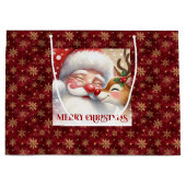 Whimsical Holiday Santa and Red Nose Rudolph Bag ラージペーパーバッグ (正面)