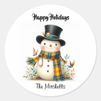 Whimsical Holiday Snowman Classic Round Sticker ラウンドシール