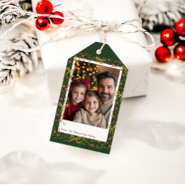 Whimsical Holiday Wreath & Bows Photo Card ギフトタグ