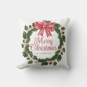 Whimsical Holly Wreath Christmas クッション (正面)