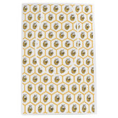 Whimsical Honey Bee and Gold Hexagon Pattern ミディアムペーパーバッグ (正面)