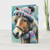 Whimsical Horse – Winter Scarf & Snowflakes カード (正面)