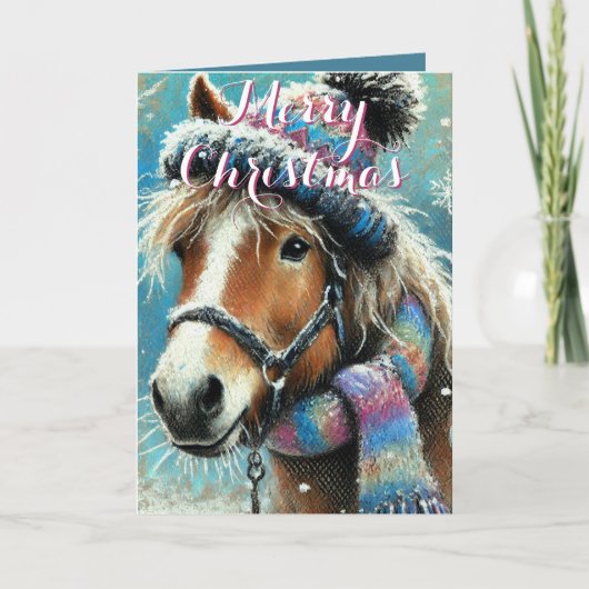 Whimsical Horse – Winter Scarf & Snowflakes カード (正面)