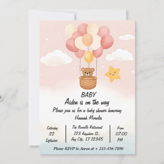 Whimsical Hot Air Balloon Baby Shower Invitation | 招待状 (正面)