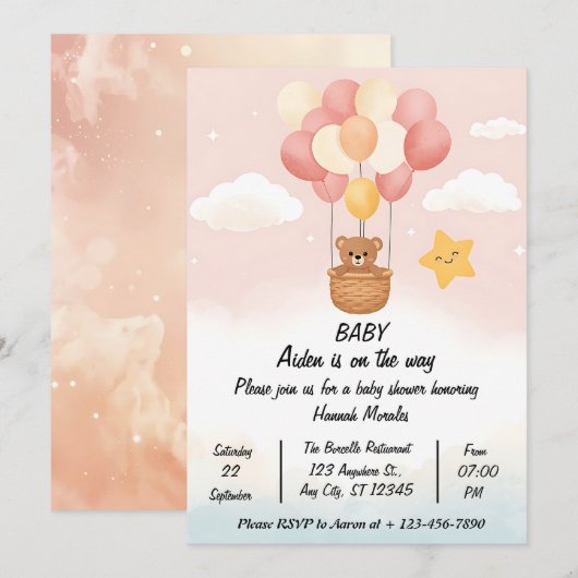 Whimsical Hot Air Balloon Baby Shower Invitation | 招待状 (正面/裏面)