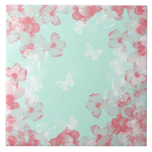 Whimsical Hot Air Balloon with Cherry Blossoms  タイル (正面)