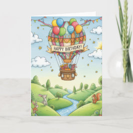 Whimsical Hot Air Balloon Woodland Birthday Card カード