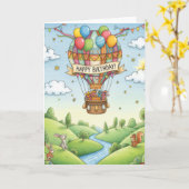 Whimsical Hot Air Balloon Woodland Birthday Card カード (黄色い花)
