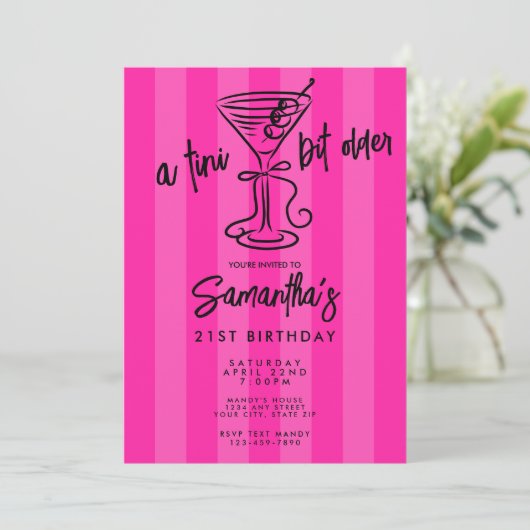 Whimsical Hot Pink A Tini Bit Older 21st Birthday 招待状 (スタンド正面)