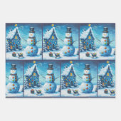 Whimsical House & Snowman Christmas Decoupage ラッピングペーパーシート (正面)