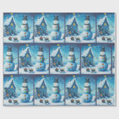 Whimsical House & Snowman Christmas Decoupage ラッピングペーパー (フラット)