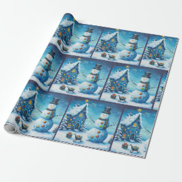 Whimsical House & Snowman Christmas Decoupage ラッピングペーパー