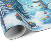 Whimsical House & Snowman Christmas Decoupage ラッピングペーパー (ロールコーナー)