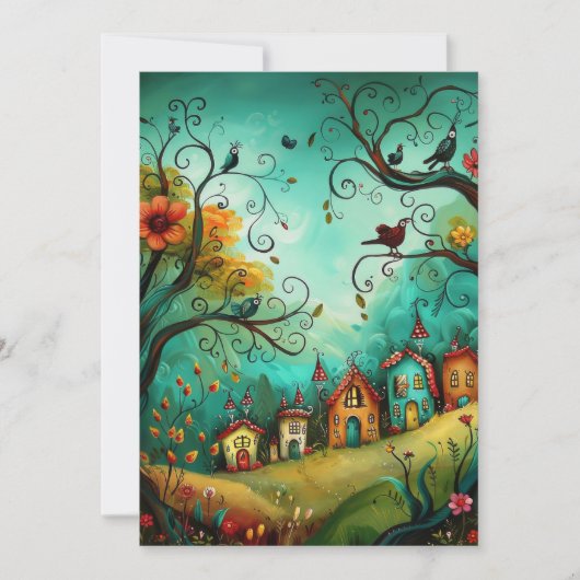 Whimsical Houses Illustration Style Hello Flat カード (正面)