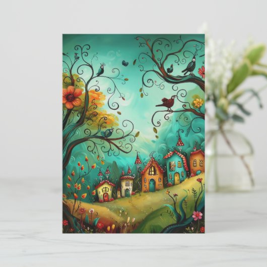 Whimsical Houses Illustration Style Hello Flat カード (スタンド正面)
