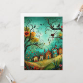 Whimsical Houses Illustration Style Hello Flat カード (正面/裏面インサイチュ)
