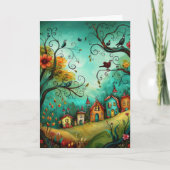 Whimsical Houses Illustration Style Hello Greeting カード (正面)