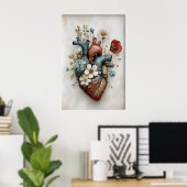 Whimsical Human Heart Flowers Print, Anatomical ポスター (ホームオフィス)