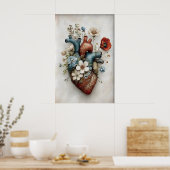 Whimsical Human Heart Flowers Print, Anatomical ポスター (キッチン)