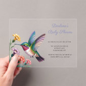 Whimsical Hummingbird Floral Baby Shower アクリル招待状 (インサイチュ (ポータブル))