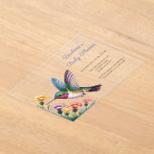 Whimsical Hummingbird Floral Baby Shower アクリル招待状 (レイダウン)