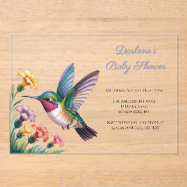 Whimsical Hummingbird Floral Baby Shower アクリル招待状