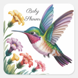Whimsical Hummingbird Floral Baby Shower スクエアシール