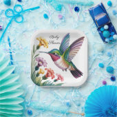 Whimsical Hummingbird Floral Baby Shower ペーパープレート (パーティー)