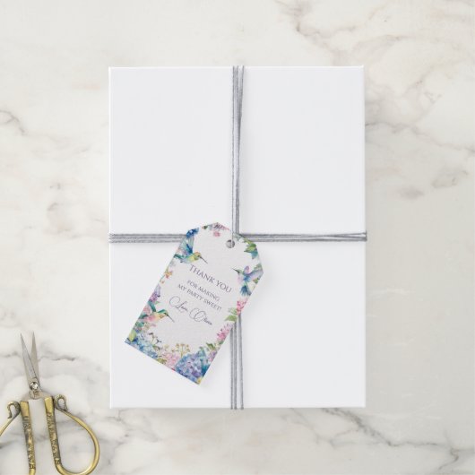 Whimsical Hummingbirds with Hydrangeas ギフトタグ (より糸付き)