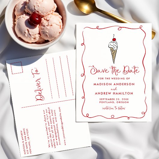 Whimsical Ice Cream Cone Wedding Save the Date 案内ポストカード