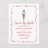 Whimsical Ice Cream Cone Wedding Save the Date 案内ポストカード (正面)