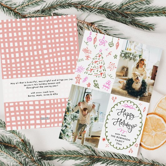 Whimsical Icons Hand Drawn Happy Holidays 2 Photo シーズンカード