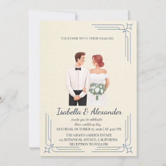 Whimsical Illustrated Couple Wedding Invitation 招待状