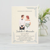 Whimsical Illustrated Couple Wedding Invitation 招待状 (スタンド正面)