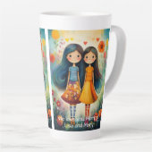 Whimsical illustration of two girls Mother’s Day カフェラテマグ (右アングル)