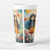 Whimsical illustration of two girls Mother’s Day カフェラテマグ (正面)