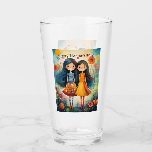 Whimsical illustration of two girls Mother’s Day タンブラーグラス (正面)