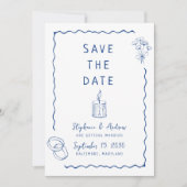  whimsical illustration wedding save the date 招待状 (正面)