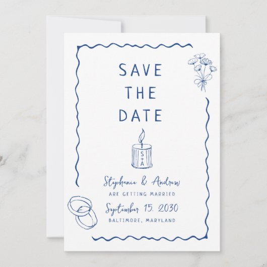  whimsical illustration wedding save the date 招待状 (正面)