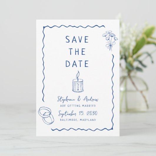  whimsical illustration wedding save the date 招待状 (スタンド正面)