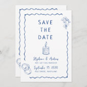  whimsical illustration wedding save the date 招待状 (正面/裏面)