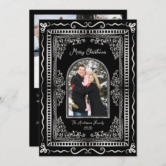 Whimsical Illustrative Christmas Five Photo Holida シーズンカード (正面/裏面)