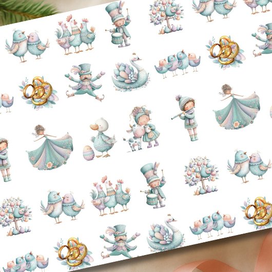 Whimsical Ilustration 12 days of Christmas Pattern 薄葉紙