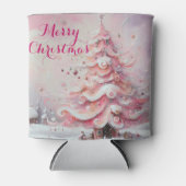 Whimsical Impressionistic Christmas Tree Pink 缶クーラー (正面)