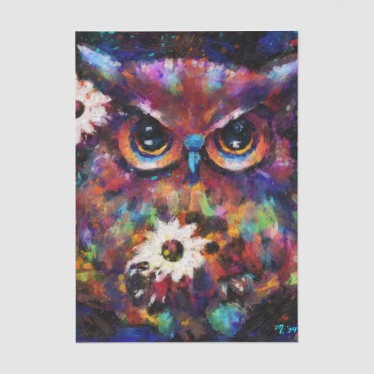 Whimsical Impressionistic Floral Owl Decoupage 薄葉紙 (正面)